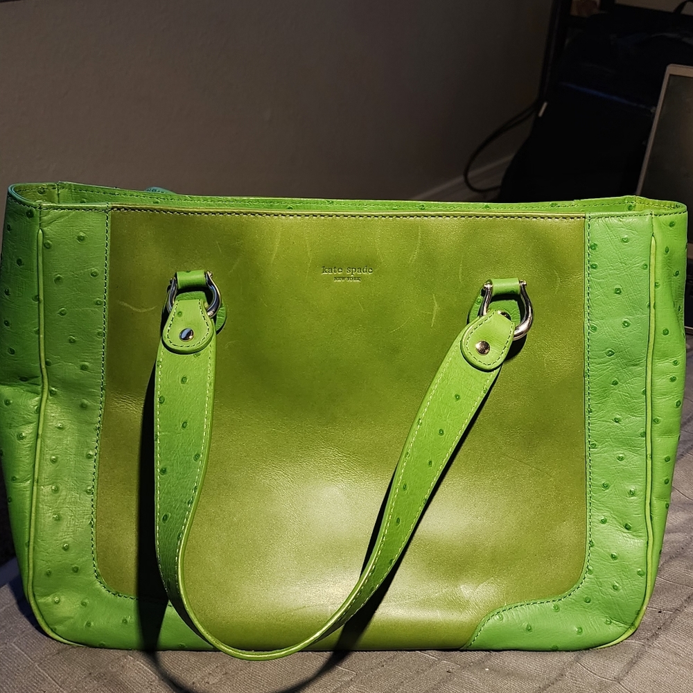 Kate Spade | Ostrich Embossed Kelly Green Cowhide Leather Bag | One-Size